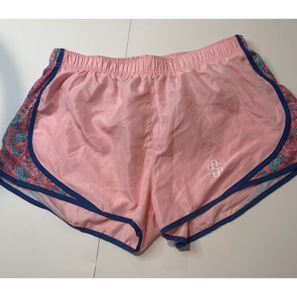 Simply Southern Pink Seahorse Print Running Shorts Women Large Navy Trim L